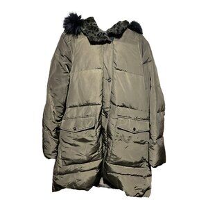 Kenneth‎ Cole Olive Green with Hood Black Fur Accent Womens Coat